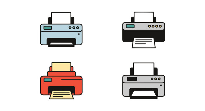 Printer Line art vector set clean abstract color shapes