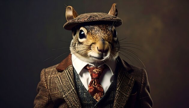 Squirrel in a suit and hat.