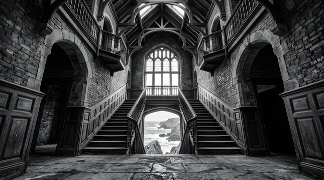 Grand Staircase View: Dramatic Architecture Meets Ocean Vista