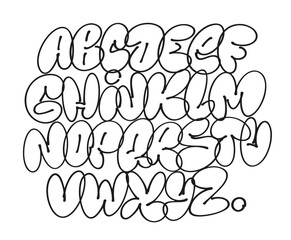 Bubble style graffiti alphabet font design, Hand drawn street art lettering set, bold urban typography collection, creative sketch letters for illustration and print © rosovskyi
