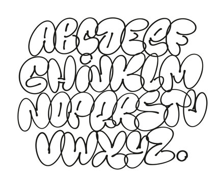 Bubble style graffiti alphabet font design, Hand drawn street art lettering set, bold urban typography collection, creative sketch letters for illustration and print