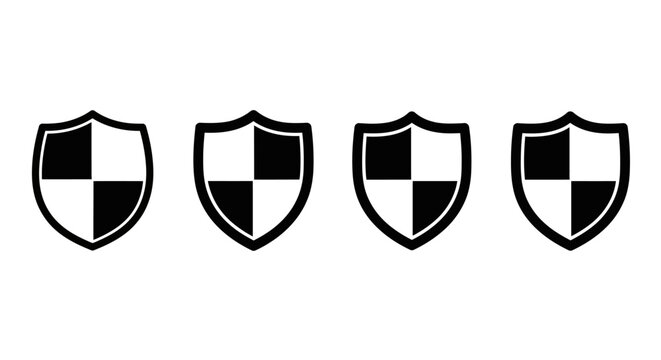Four Black and White Shield Icons Arranged Horizontally
