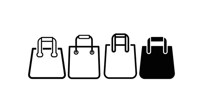 Four Shopping Bags, Three Outline, One Black Icon