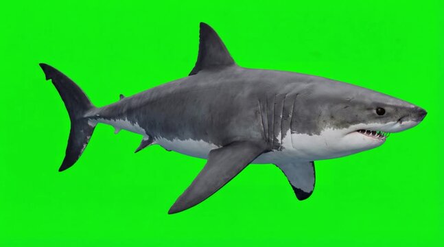Fish Video of a Great White Shark are swimming on the green screen background