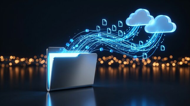 Cloud computing for secure data transfer and digital transformation, essential IT infrastructure for modern business innovation and global network connectivity.
