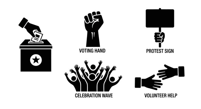 Voting, Protest, Celebration, Volunteerism Icons: Democracy, Activism, Community