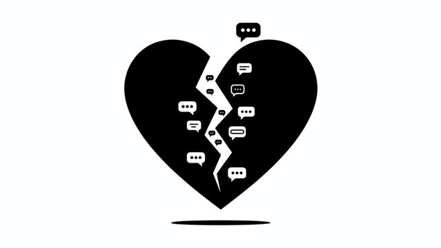 Broken heart silhouette filled with chat message bubbles for online breakup and toxicity vector