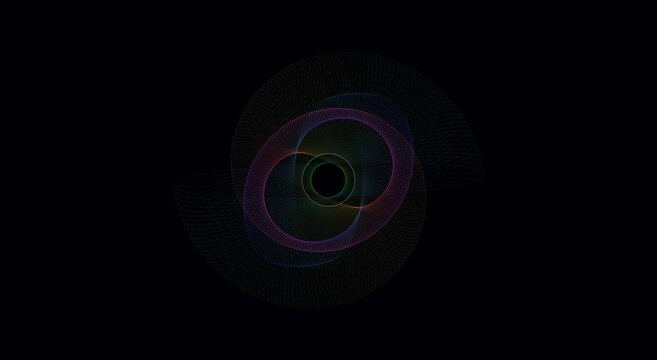 Abstract neon spiral motion background: glowing geometric light patterns animation