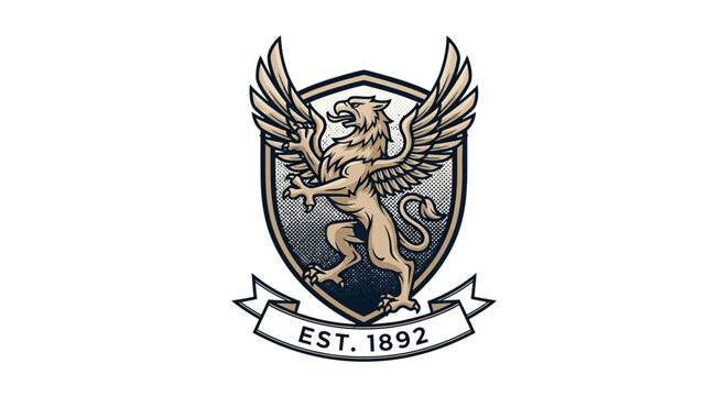 Griffin Crest Emblem with Est 1892 Banner - Vintage Heraldic Symbol