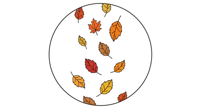 Falling Autumn Leaves Circle Illustration, Seasonal Nature Design