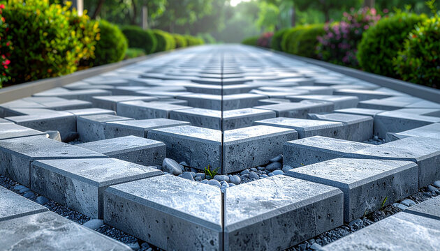 Clean Geometric Arrangement of Concrete Pavers for Landscaping Design