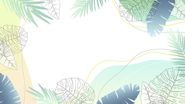 南国の植物の葉のイラストが揺れながら背景がが変化する動画