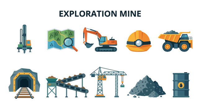 Mining Equipment and Exploration Symbols for Resource Extraction Industry