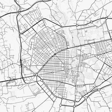 Elche/Elx City Map. Minimalist black and white line art poster for printing, wallpaper, wall art, and map resources for home and office decor