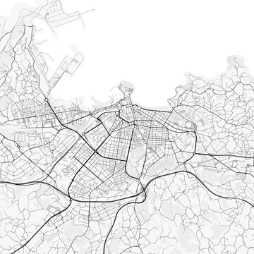 Gijon City Map. Minimalist black and white line art poster for printing, wallpaper, wall art, and map resources for home and office decor