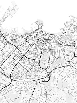 Gijon City Map. Minimalist black and white line art poster for printing, wallpaper, wall art, and map resources for home and office decor