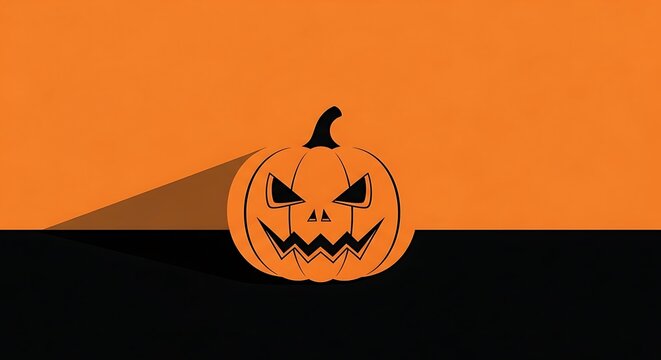 Halloween carved pumpkin with spooky face design on gradient background