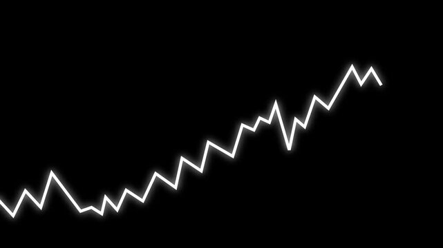 Glowing white financial growth chart animation with clean digital line effect for business videos, market presentations, overlays, and transitions, alpha channel