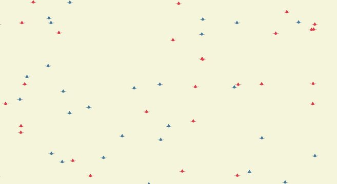 Abstract red and blue triangle particles floating on cream animation background