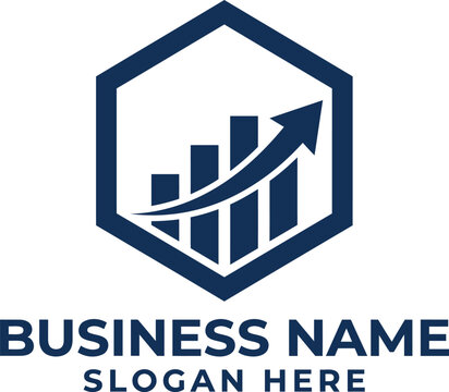 Business growth logo template with bar chart and arrow