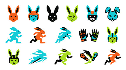 Fototapeta premium Set of Rabbit Icons: Sport, Speed, and Technology Vector Graphics