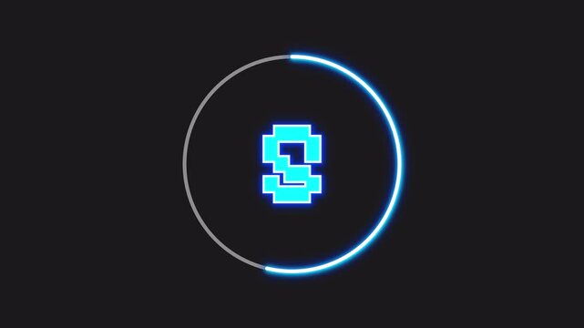 10 seconds countdown in pixel neon style. Transparent Alpha Channel 4K