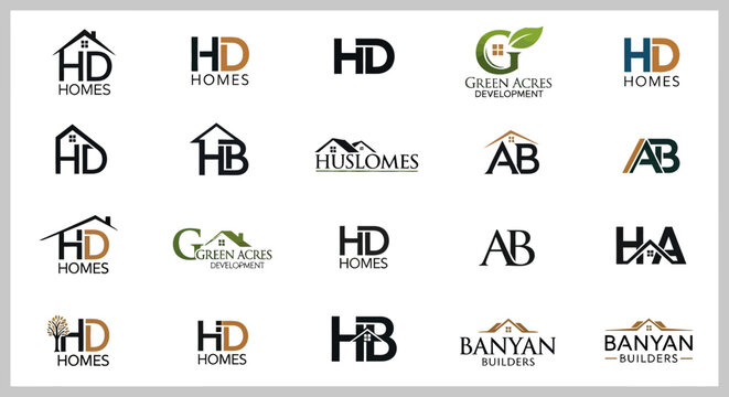 Collection of Modern Real Estate and Construction Logos - Houses, Initials, Nature Elements