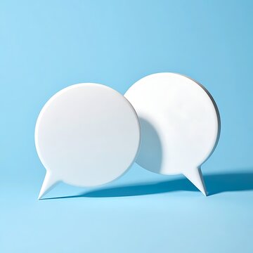 Two white speech bubbles on blue.
