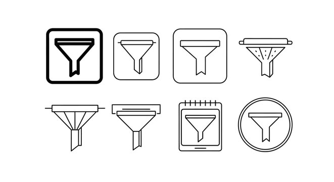 Set of minimalist funnel filter icons for data and search interfaces