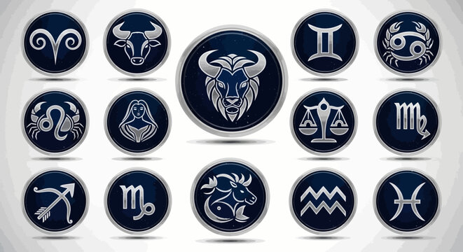 Zodiac Signs Astrology Symbols Collection, Horoscope Constellations Icons