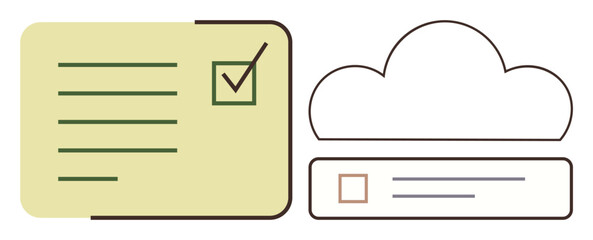 Task organization, cloud storage, digital workflow, productivity tools, online data management, information sharing. A checklist and cloud icon for digital storage. Task management and cloud storage © robu_s