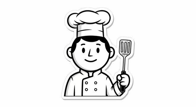 Happy Cartoon Chef Holding Spatula, Professional Cook Illustration
