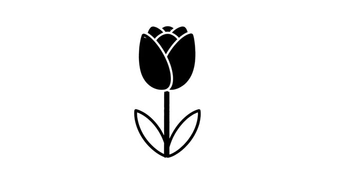 Black tulip silhouette icon on white background, simple and elegant floral design element