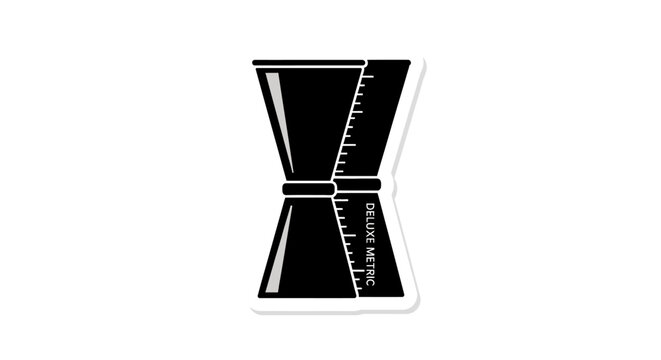 Black cocktail jigger with measurement markings, isolated on white background, bar tool
