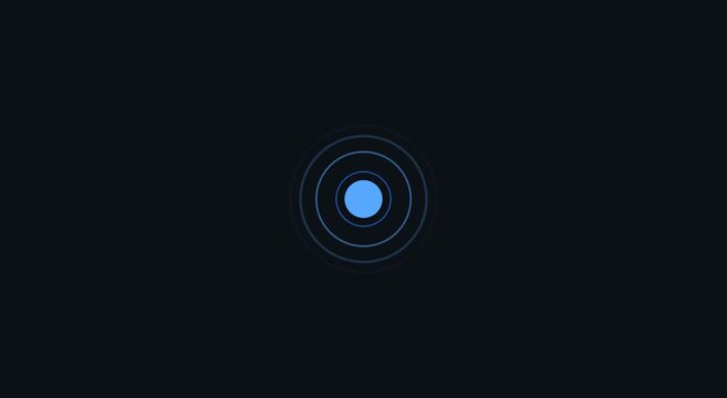 Blue pulsing circle animation on dark animation background, for ui interface