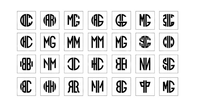 Monogram Letters Collection, Vintage Circle & Square Monograms, Elegant Alphabet Symbols