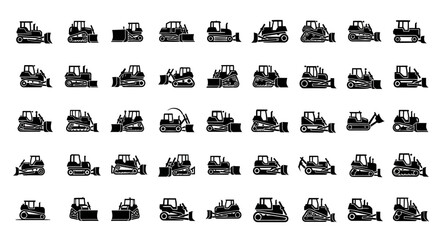 Collection of Bulldozer Silhouettes: Construction Equipment Icons © Wahyu