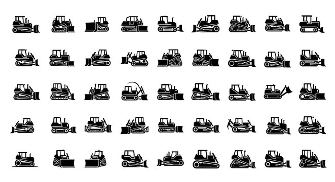Collection of Bulldozer Silhouettes: Construction Equipment Icons