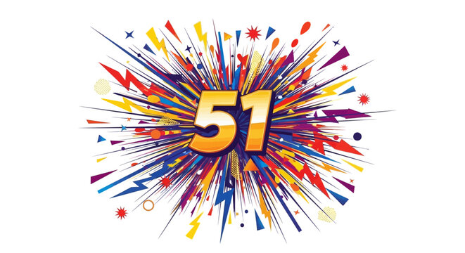 Number 51 Exploding in Colorful Burst, Celebration, Party, Explosion