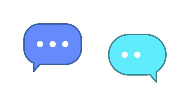 Animated Blue and Cyan Outlined Chat Bubbles Appearing One by One with Typing Dots, White to Transparent Background