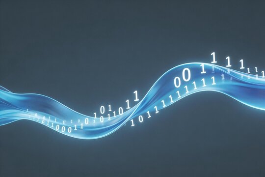 Blue binary wave with glowing numbers