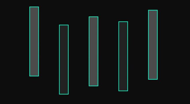 Digital audio equalizer bars pulsing on dark animation background motion