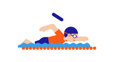 Fototapeta premium Boy Swimming in Blue Pool.