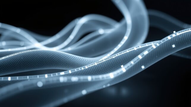 Abstract flowing lines, cool blue tones, digital rendering. Smooth curves suggest energy, data streams, futuristic design.
