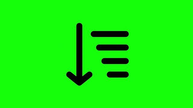 Animated icon representing a decrease or sorting in descending order on green screen.
