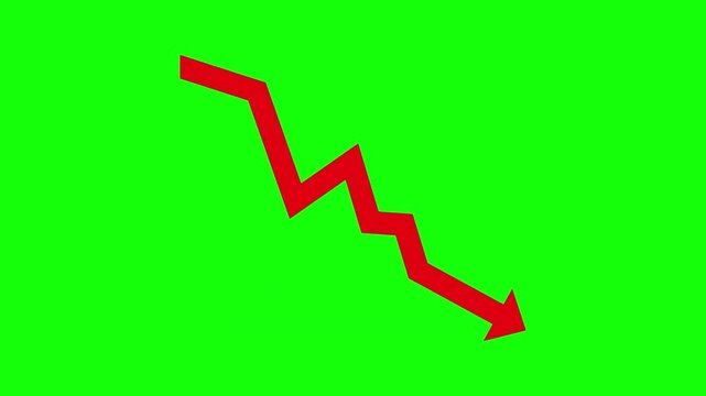 Animated graph showing a sharp decline with a red arrow on green screen background.