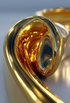 Polished Curved Gold Metal Flowing Abstract Background with Shine and Glossy Surface