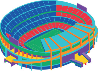 Colorful 3D illustration of a large sports stadium with seating  soccer field inside © Khatunay JANNATARA