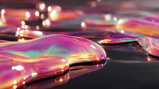 Colorful Abstract Liquid Surface with Iridescent Hues and Glossy Finish