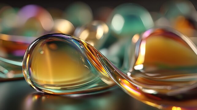 Colorful Abstract Glass Shapes with Smooth Curves and Soft Reflections in Light